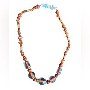 Boho Glass Beaded Necklace | Orange Artisan Style